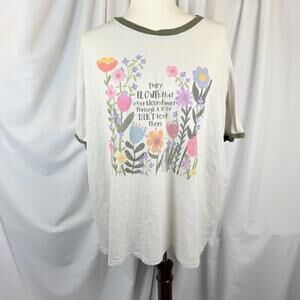 NATURAL LIFE Floral Love T-shirt Cotton Knit Size L Oversized Flower Bloom Dirt